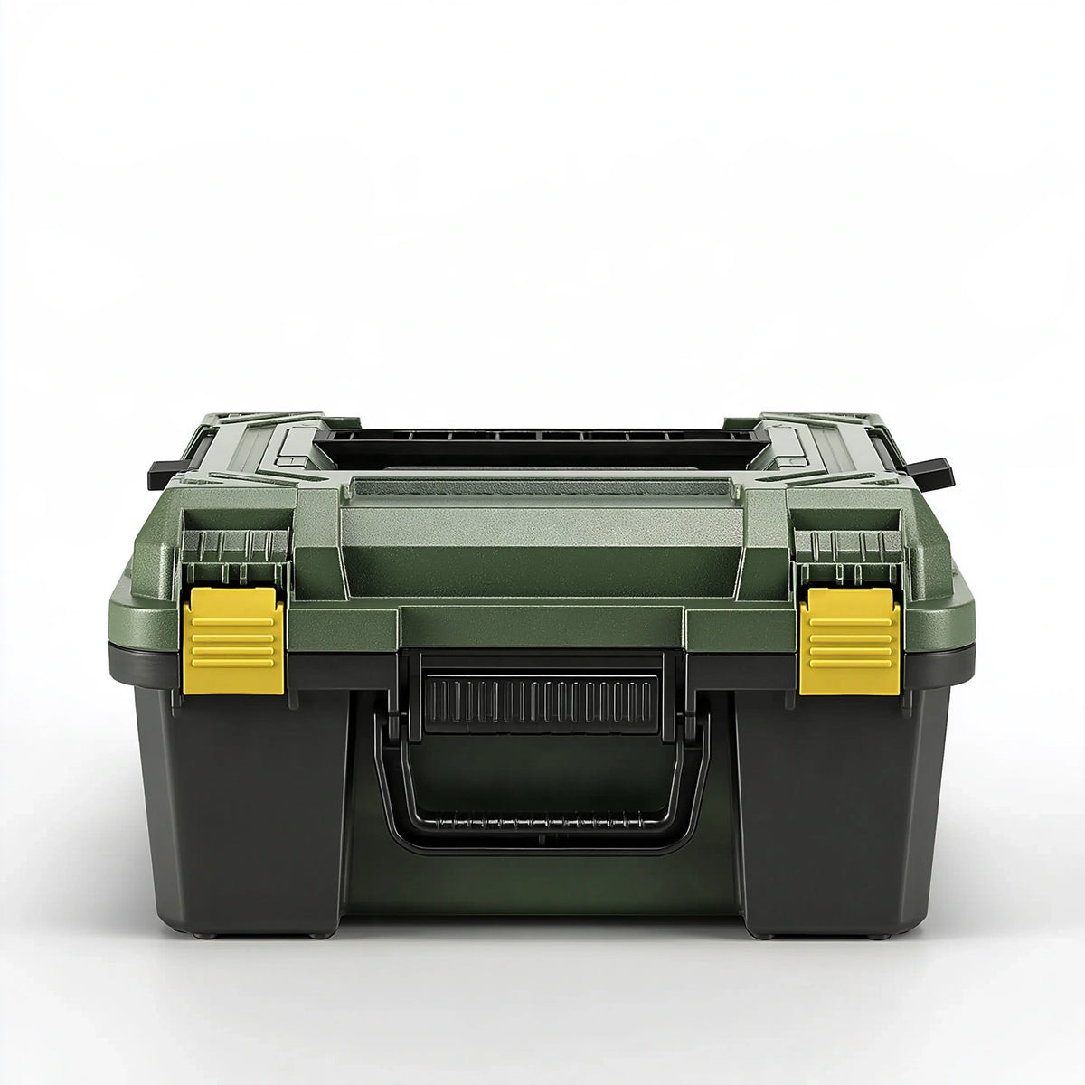 Coffre à outils 48 cm en plastique vert noir jaune avec poignée et fermetures