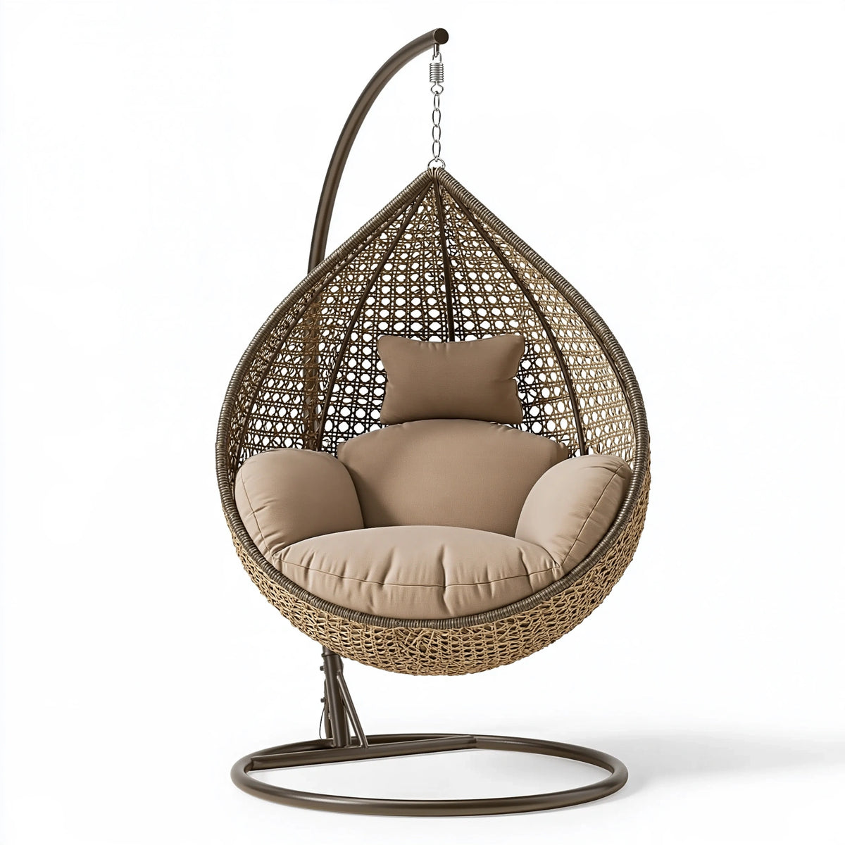 Fauteuil suspendu 115 x 105 x 195 cm en résine tressée brun avec support style bohème
