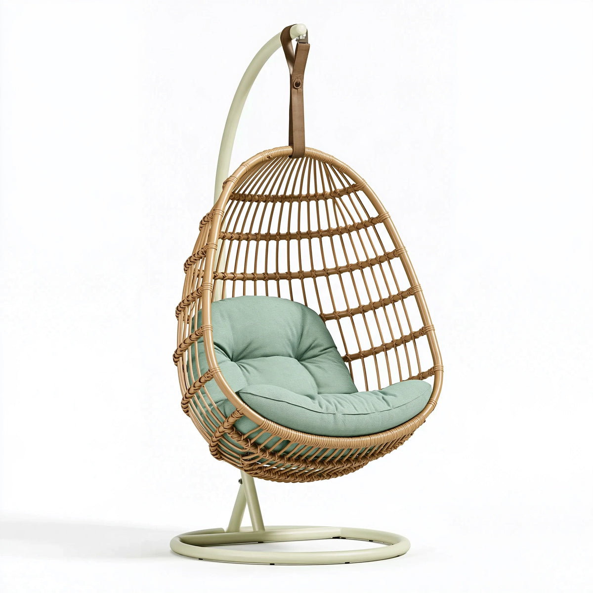 Fauteuil suspendu 100 x 100 x 195 cm en résine tressée brun et vert avec support style bohème