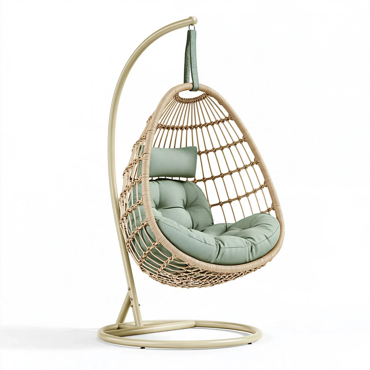 Fauteuil suspendu 105 x 95 x 195 cm en rotin synthétique beige et acier avec assise rembourrée style bohème