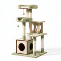 Arbre à chat 60 x 60 x 170 cm en sisal vert sauge et beige avec niches plateformes et griffoirs