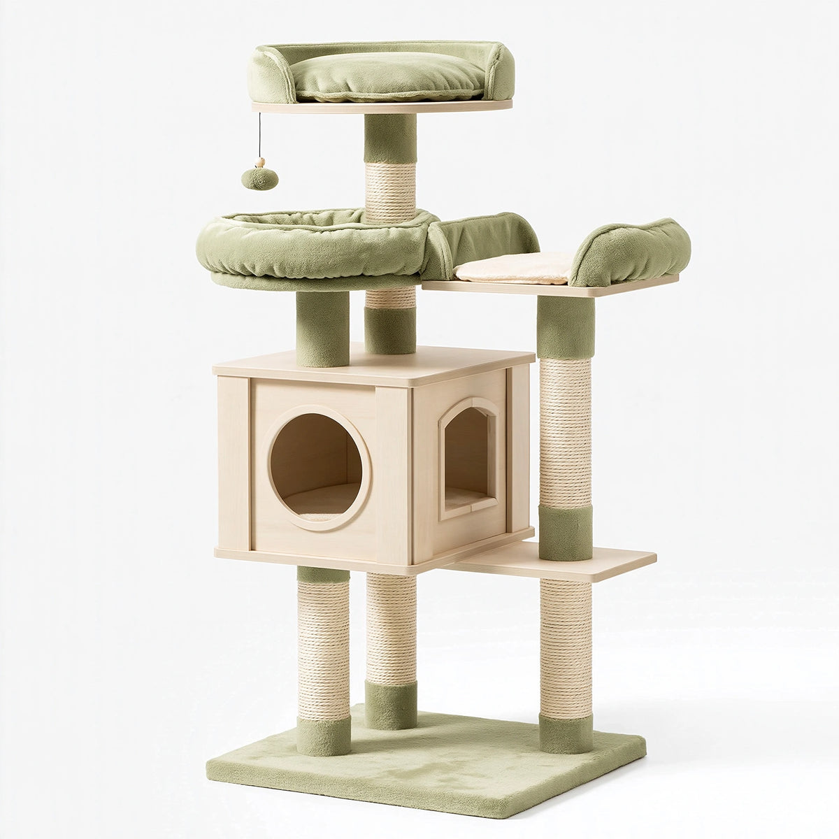 Arbre à chat 70 x 60 x 170 cm en bois vert avec griffoirs en sisal et niches