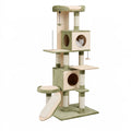 Arbre à chat 70 x 60 x 190 cm en bois et sisal vert et beige avec niches plateformes et griffoirs