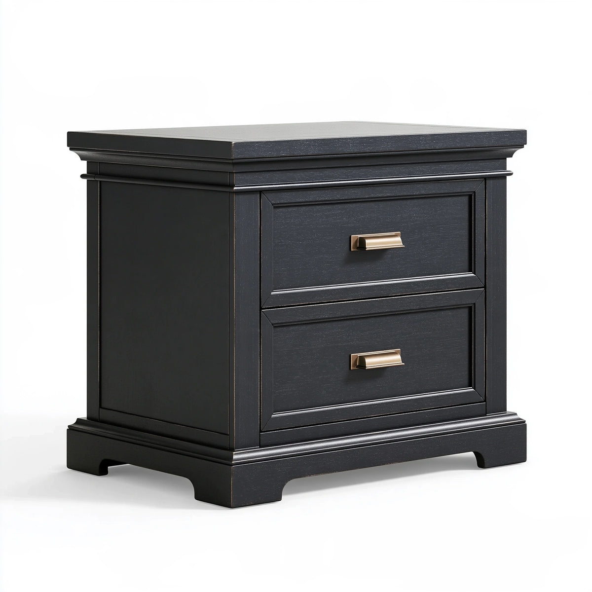 Table de chevet 60 x 45 x 65 cm en bois noir à 2 tiroirs style classique