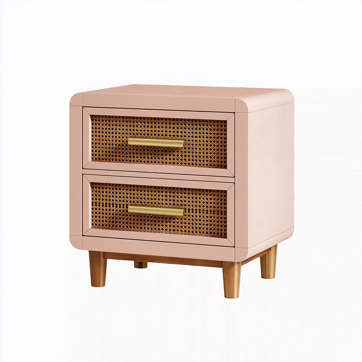 Table de chevet 50 x 40 x 60 cm en bois rose avec cannage et 2 tiroirs style rétro