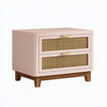 Table de chevet 50 x 40 x 55 cm rose en panneaux de bois et cannage à 2 tiroirs style rétro