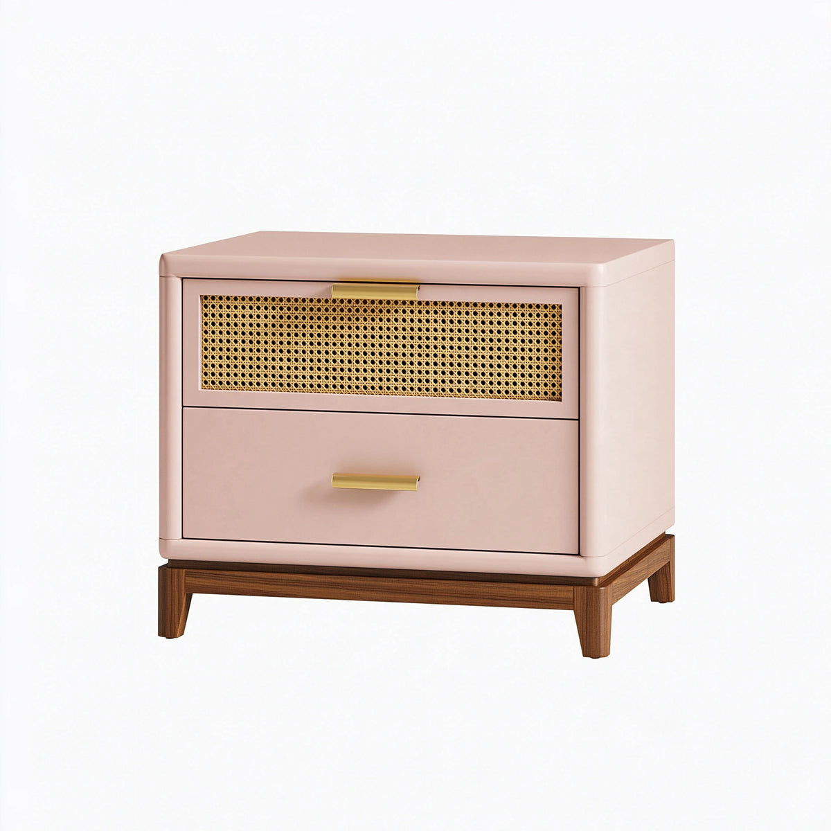 Table de chevet 55 x 40 x 60 cm en bois rose et cannage style vintage avec tiroir