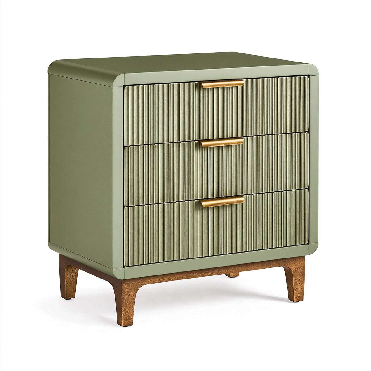 Table de chevet 60 x 40 x 65 cm en bois vert avec 3 tiroirs style contemporain
