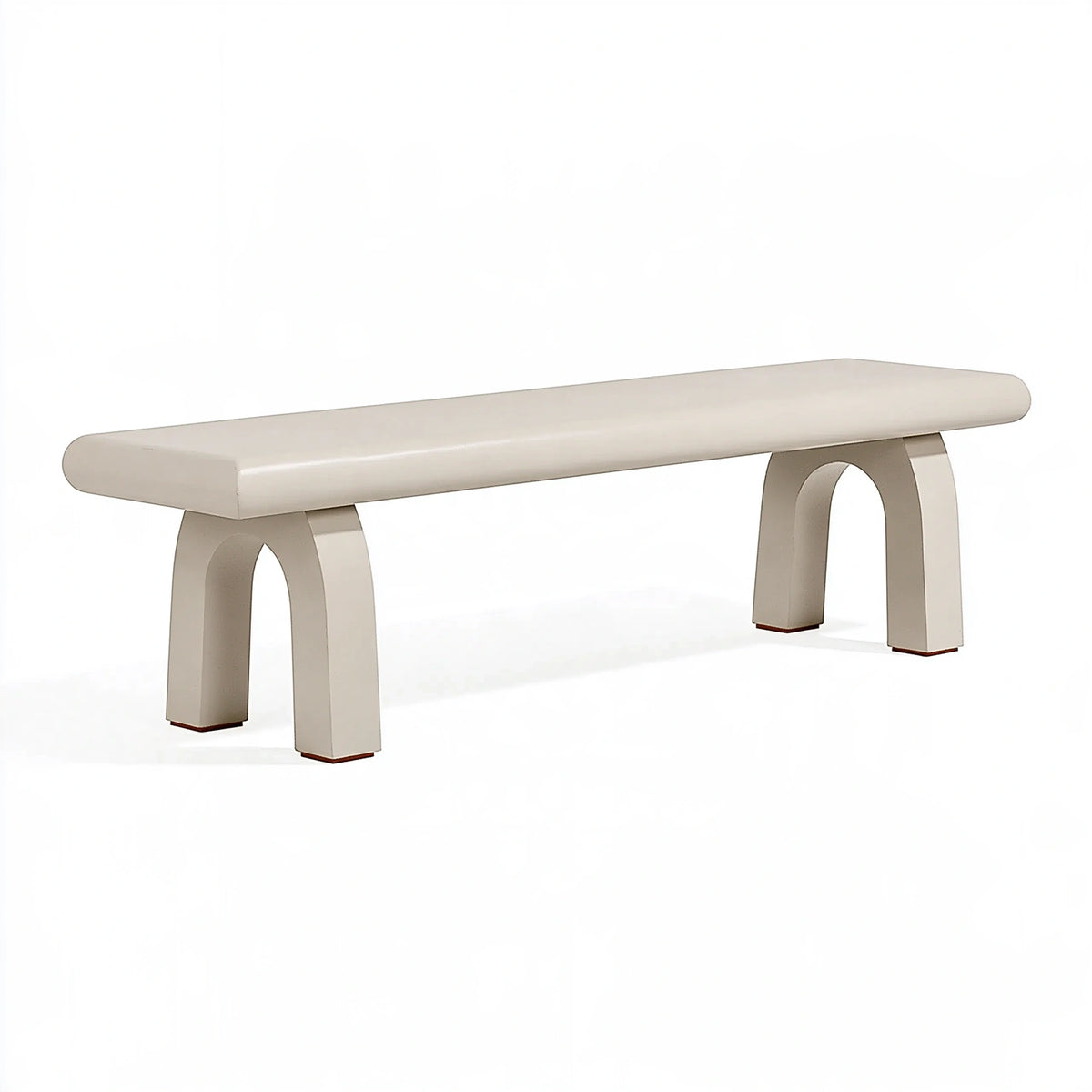 Banc 120 x 40 x 45 cm en similicuir ivoire avec pieds en bois style contemporain