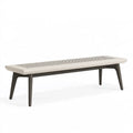 Banc 180 x 45 x 45 cm en béton beige et bois foncé - Assise ajourée style contemporain