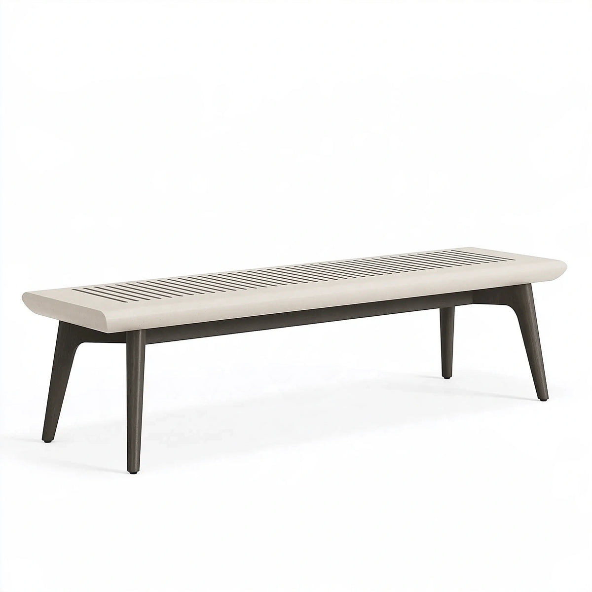 Banc 180 x 45 x 45 cm en béton beige et bois foncé - Assise ajourée style contemporain