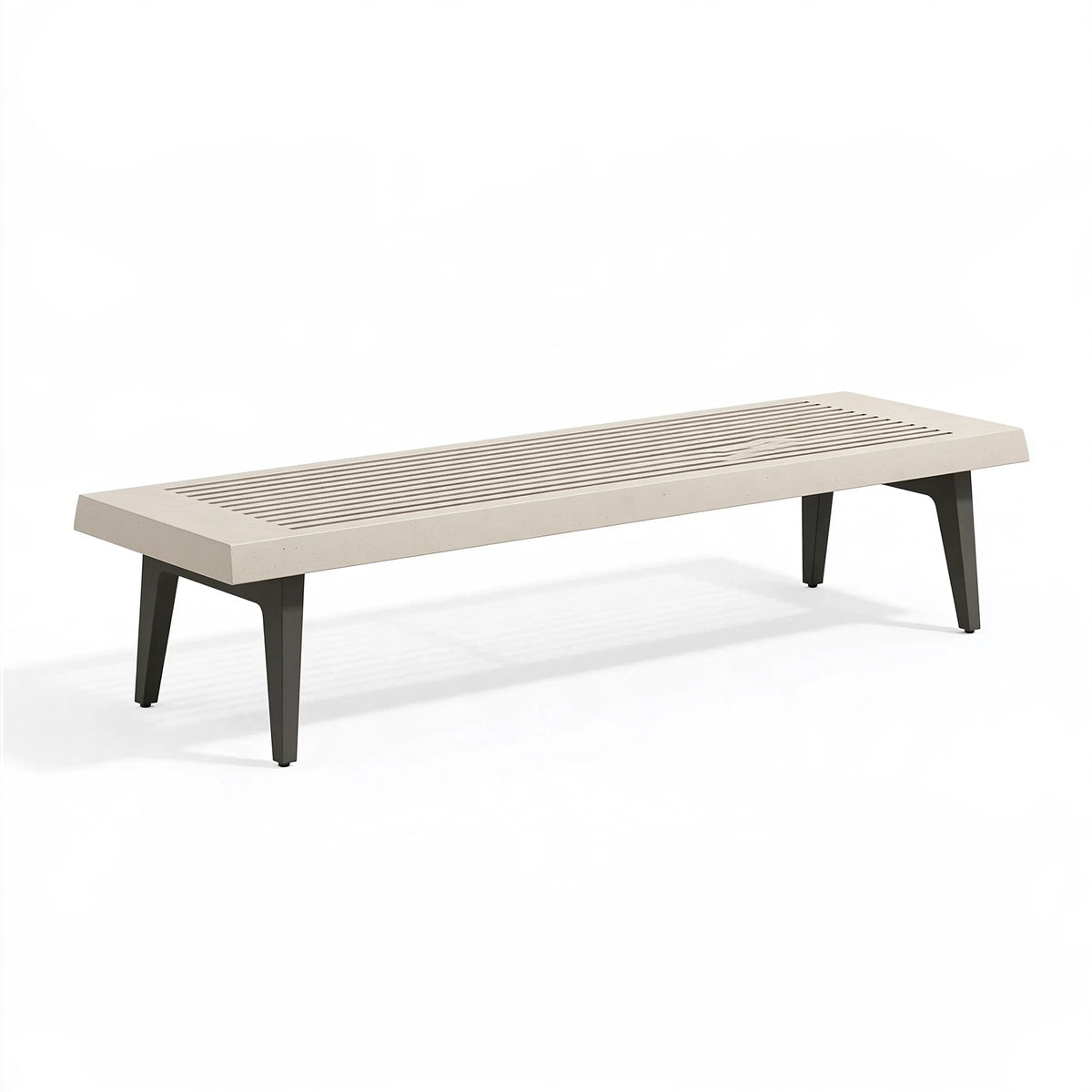 Banc de jardin 180 x 40 x 45 cm en béton beige et métal noir style contemporain
