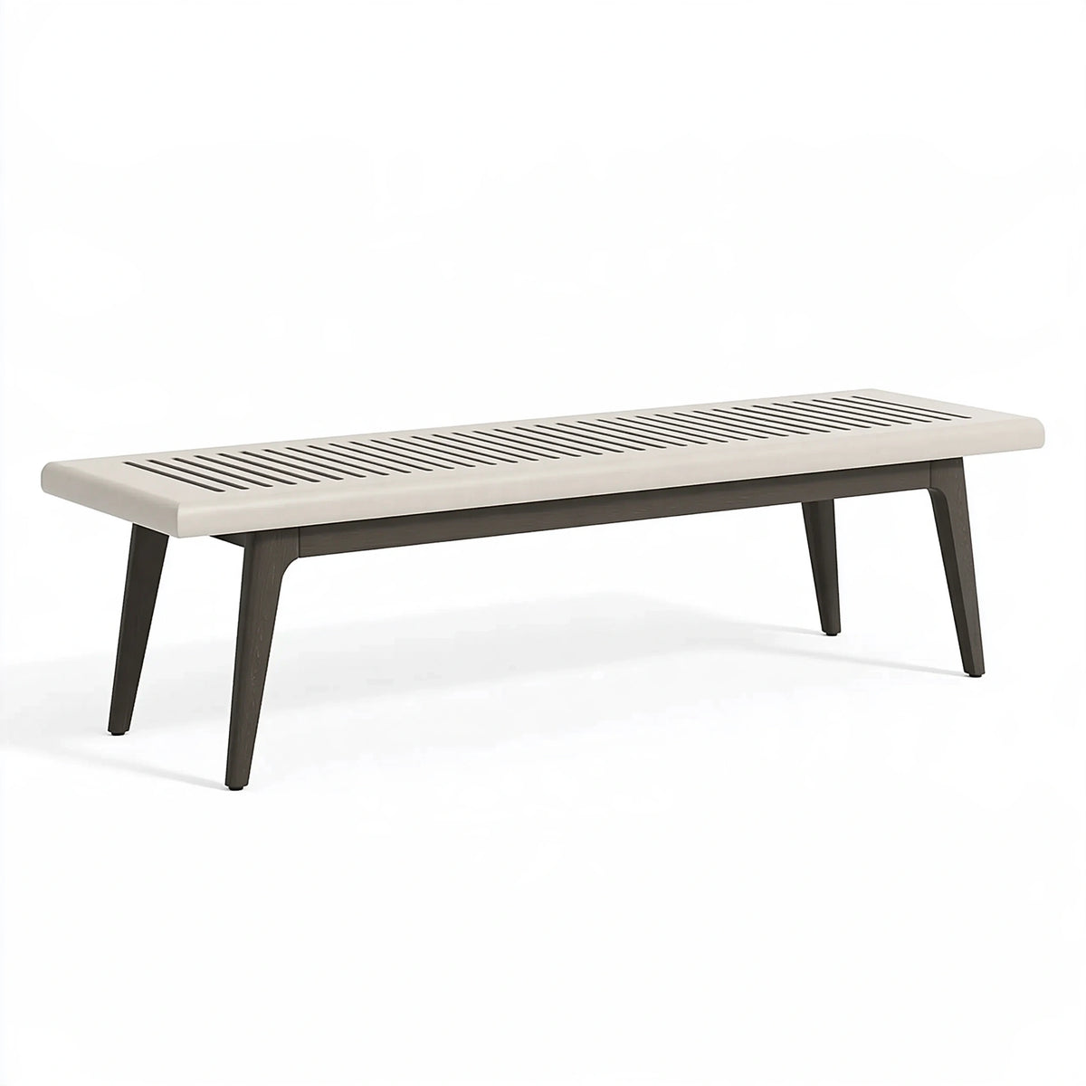 Banc 120 x 40 x 45 cm en bois et plastique blanc/marron à assise ajourée