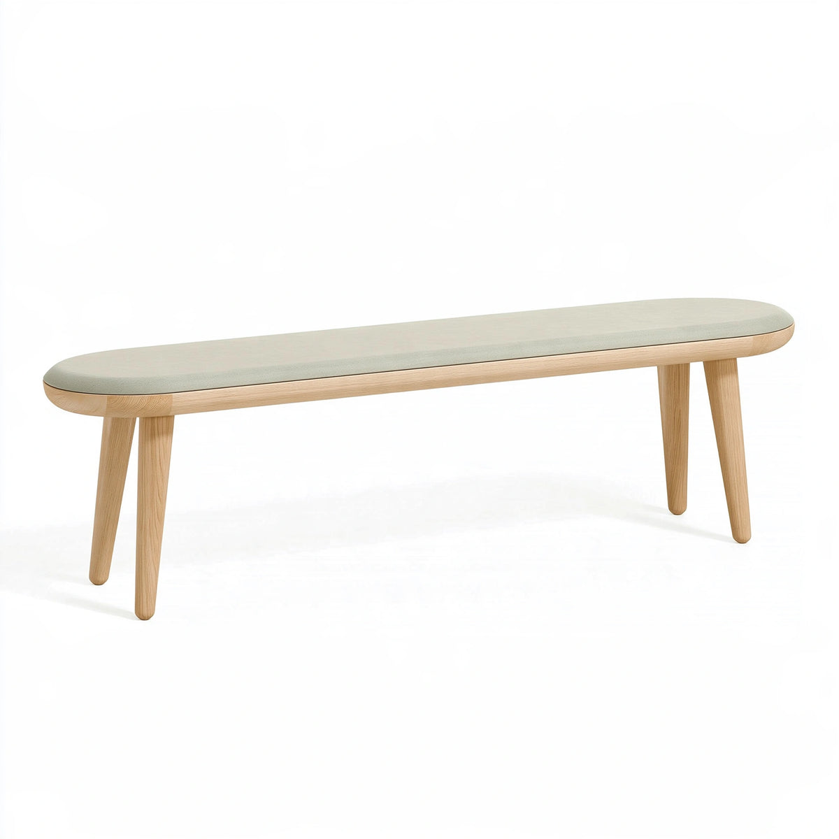 Banc 140 cm en bois et tissu vert clair - Assise rembourrée style scandinave